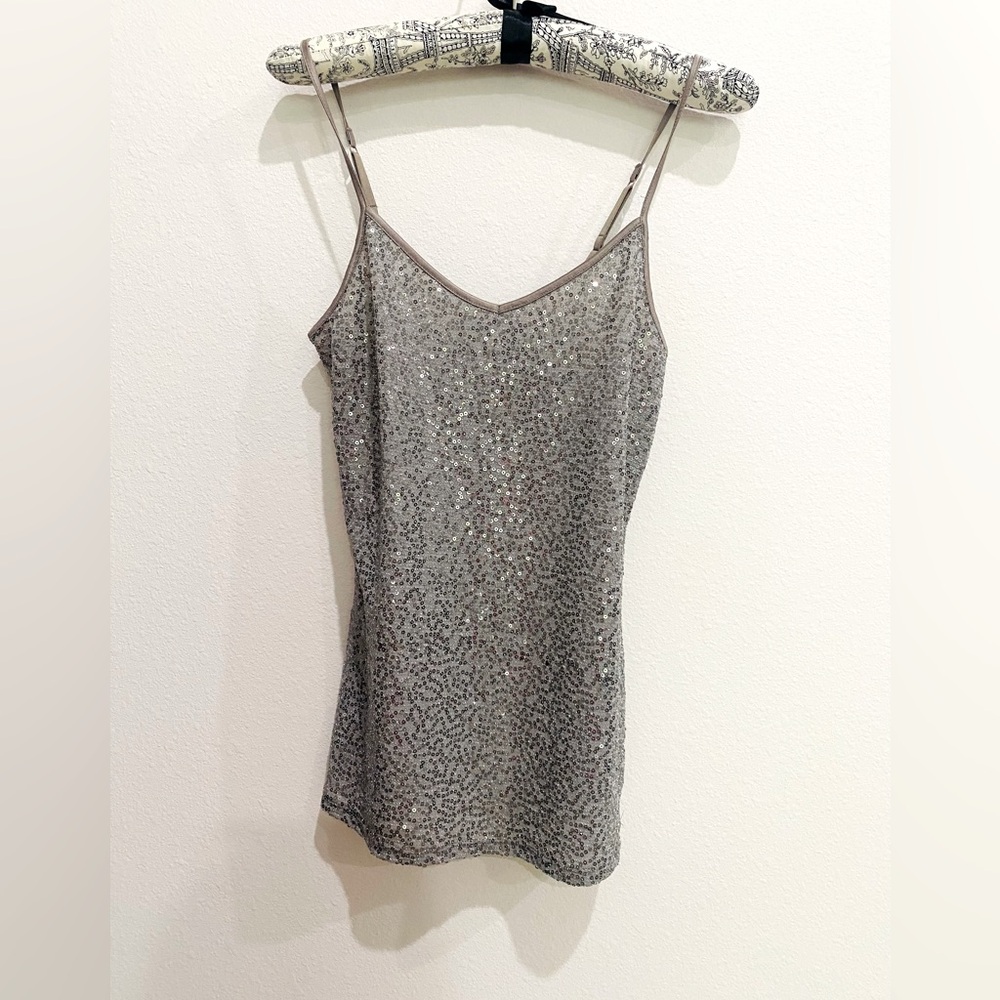 Express Silver Sequin Fitted Camisole, Women’s XS